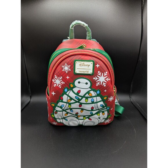 Loungefly Disney Big Hero 6 Baymax Holiday Plaid Light-Up Mini Backpack + Wallet - Picture 2 of 8